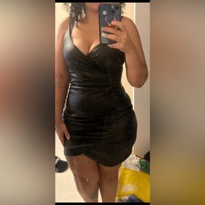 SHEIN Black Ruched Wrap Mini Dress